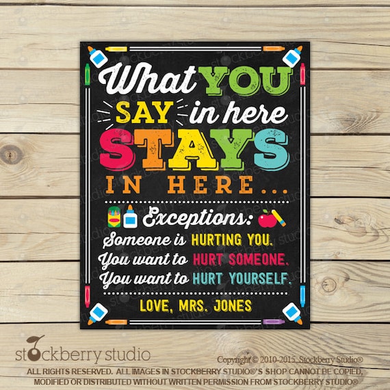 What You Say in Here Stays in Here Sign - School Counselor Decor - Therapist Office - Counselor Posters - Classroom Printables - Counseling Il_570xn