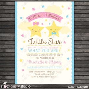 Twinkle Twinkle Little Star Gender Reveal Invitation Printable - Baby Shower Invite - Gender Reveal Party - Neutral Gender - Twins