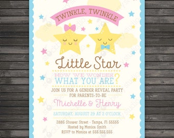 Twinkle Twinkle Little Star Gender Reveal Invitation Printable - Baby Shower Invite - Gender Reveal Party - Neutral Gender - Twins