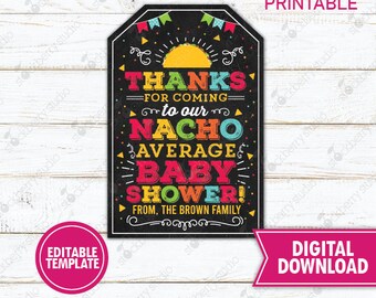 Nacho Average Baby Shower Thank You Tags Printable Mexican Themed Appreciation Gift Tag Fiesta Favor Instant Download Editable