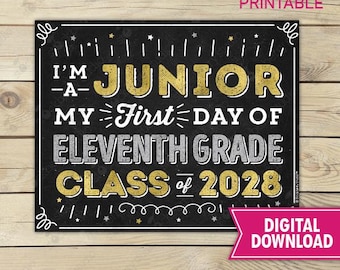First Day of Junior Year Sign First Day of 11th Grade Sign Class of 2026 sign Printable Back to School Eleventh Grade Sign Instant Download