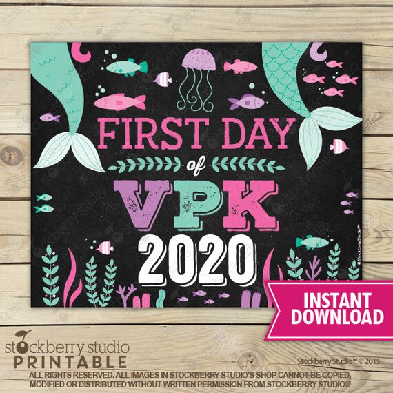Mermaid First Day of VPK Sign Instant Download - Girl First Day of VPK Sign Printable - First Day of School Sign - Girl 1st day of VPK sign Il_570xn