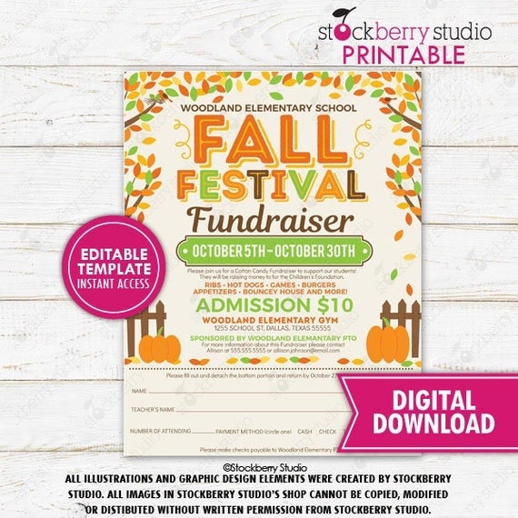 Fall Festival Permission Slip Handout Take Home Fundraiser Flyer Printable Editable Halloween School PTO PTA Church Community Event Template Il_570xn