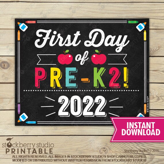 First Day of Pre K2 Sign 1st Day of School Printable First Day of School Sign Photo Props Pre-K Chalkboard Sign Instant Download Il_570xn
