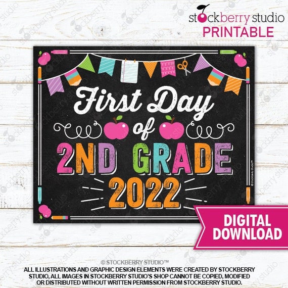 Girl First Day of 2nd Grade Sign First Day of Second Grade Sign 1st Day of School Printable First Day of School Sign Instant Download Il_570xn