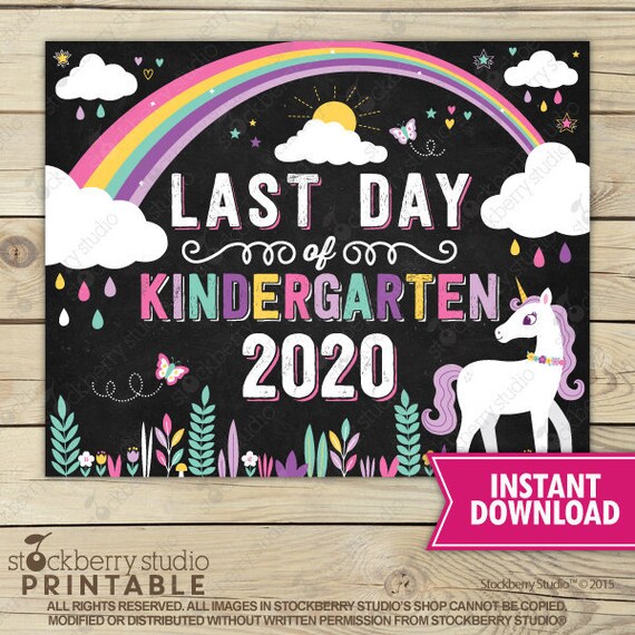 Unicorn Last Day of Kindergarten Sign - Girl 1st Day of Kindergarten Sign - Rainbow Last Day of School Sign Printable - Instant Download Il_570xn