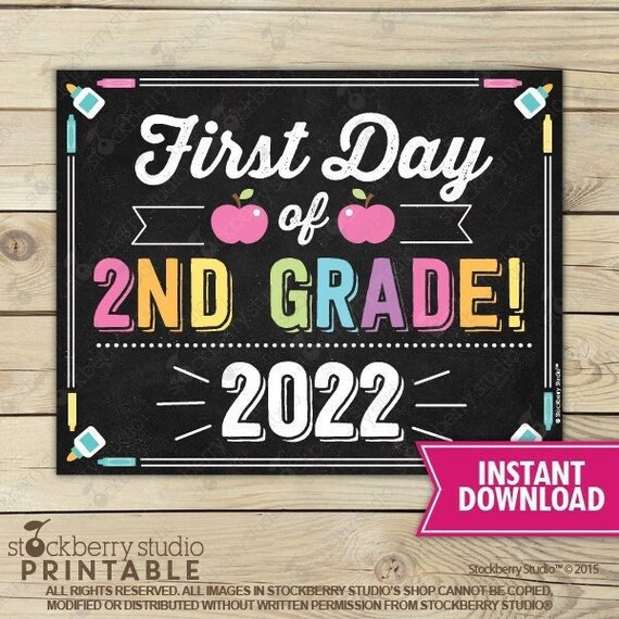 Girl First Day of 2nd Grade Sign 1st Day of School Printable First Day of School Photo Props Second Grade Chalkboard Sign Instant Download Il_570xn