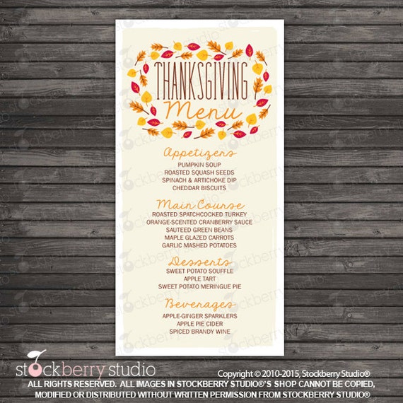 Thanksgiving Menu Printable - Fall Menu Cards - Friendsgiving - Menu Printable - Fall Wedding Menu - Thanksgiving Decor - Custom Menu Il_570xn