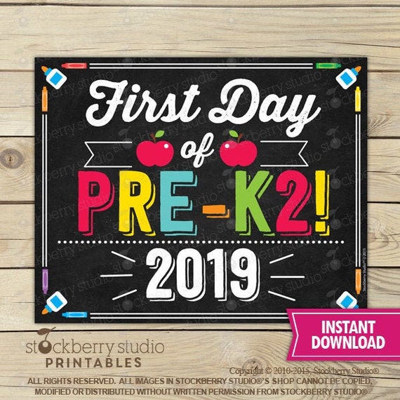 First Day of Pre K2 Sign - 1st Day of School Printable - First Day of School Sign - Photo Props - Pre-K Chalkboard Sign - Instant Download Il_570xn
