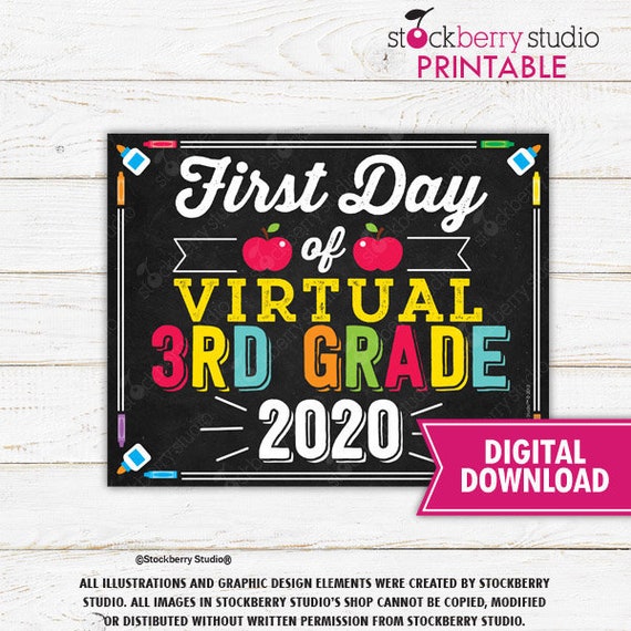 First Day of Virtual 3rd Grade Sign First Day of Virtual School Sign Printable First Day of Virtual Third Grade Sign Instant Download Il_570xn