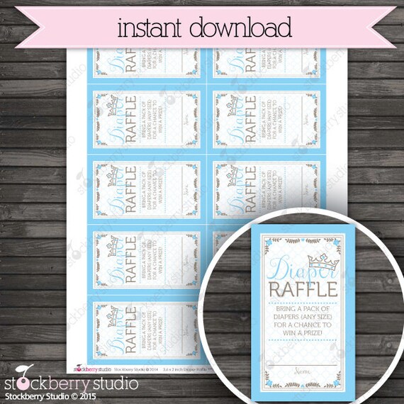 Little Prince Baby Shower Diaper Raffle Tickets Printable - Instant Download - Blue Baby Shower Games - Boy Baby Shower Diaper Raffle Cards Il_570xn