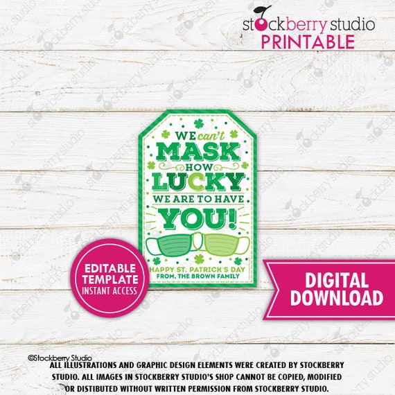 St Patrick's Day Gift Tag Face Mask Teacher Nurse Appreciation Thank You Tag Frontline Essential Medical Worker Staff Employee Printable Il_570xn