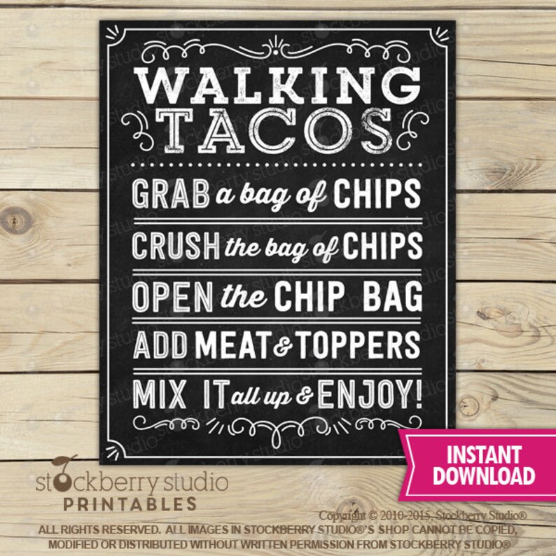 Walking Tacos Sign Printable Taco Bar Sign Make Your Own Etsy