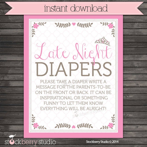 Princess Baby Shower Late Night Diaper Game Printable - Girl Baby Shower Diaper Thoughts - Instant Download - Pink Baby Shower Games Il_570xn