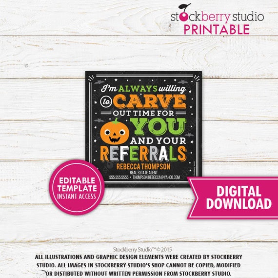 Halloween Realtor Tags Printable Realtor Marketing Gift Fall Real