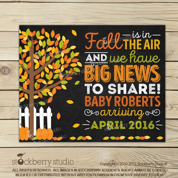 Fall Pregnancy Announcement Chalkboard Printable - Fall Baby Announcement Sign - Pregnancy Reveal to Grandparents - Were Expecting Il_570xn