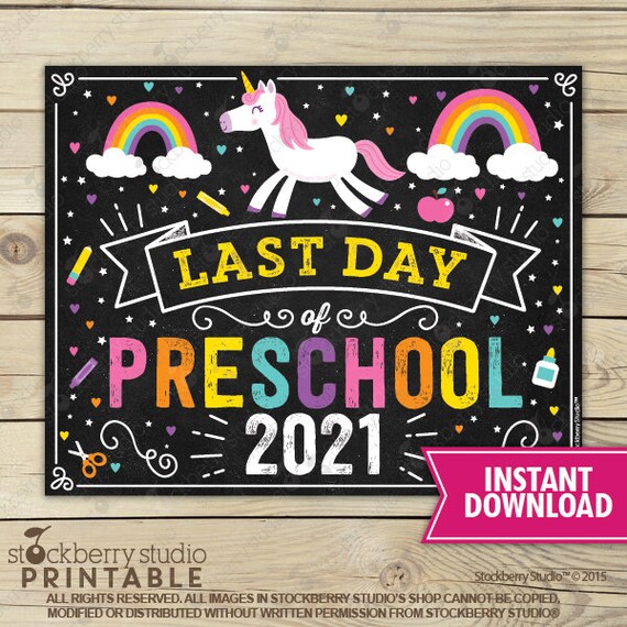 Unicorn Last Day of Preschool Sign - Girl Last Day of Preschool Sign - Last Day of School Sign Printable - Instant Download - Pre school Il_570xn