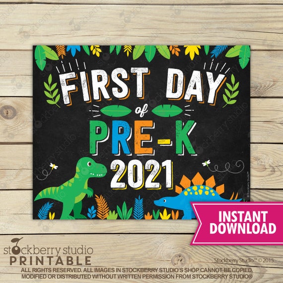 Dinosaur First Day of Prek Sign Instant Download - Dinosaurs First Day of Pre-k Sign Printable - Boy First Day of School Sign - First Day Il_570xn