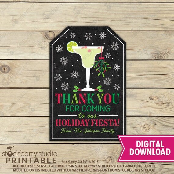Margaritas and Mistletoe Party Favor Tags - Christmas Cocktail Party Favor Tag - Holiday Fiesta Party favor tags Thank you Gift Printable Il_570xn