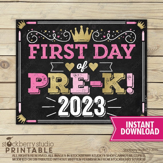 Princess First Day of Pre-K Sign - 1st Day of School Printable - Girl First Day of School Sign - First Day of Pre K Sign - Instant Download Il_570xn