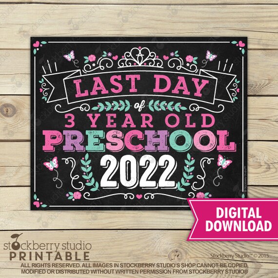 Princess Last Day of 3 Year Old Preschool Sign Instant Download - Girl Last Day of Preschool Sign Printable - Last Day of School Sign Il_570xn