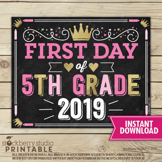 Girl First Day of 5th Grade Sign - Princess First Day of School Sign Printable - Pink Back to School Sign - 1st Day of 5th Grade - Fifth Il_570xn