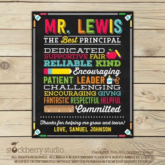 Principal Gift Printable - Teacher Chalkboard Sign - Best Principal - Personalized Preschool Teacher Gifts - Assistant Principal Gift Il_570xn