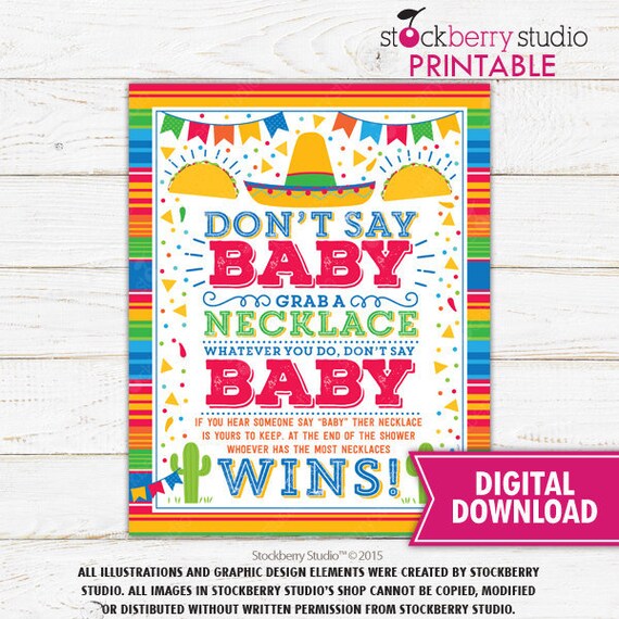 Fiesta Baby Shower Necklace Game Sign Don't Say Baby Game Sign Taco Bout A Baby Mexican Themed Printable Instant Download Il_570xn