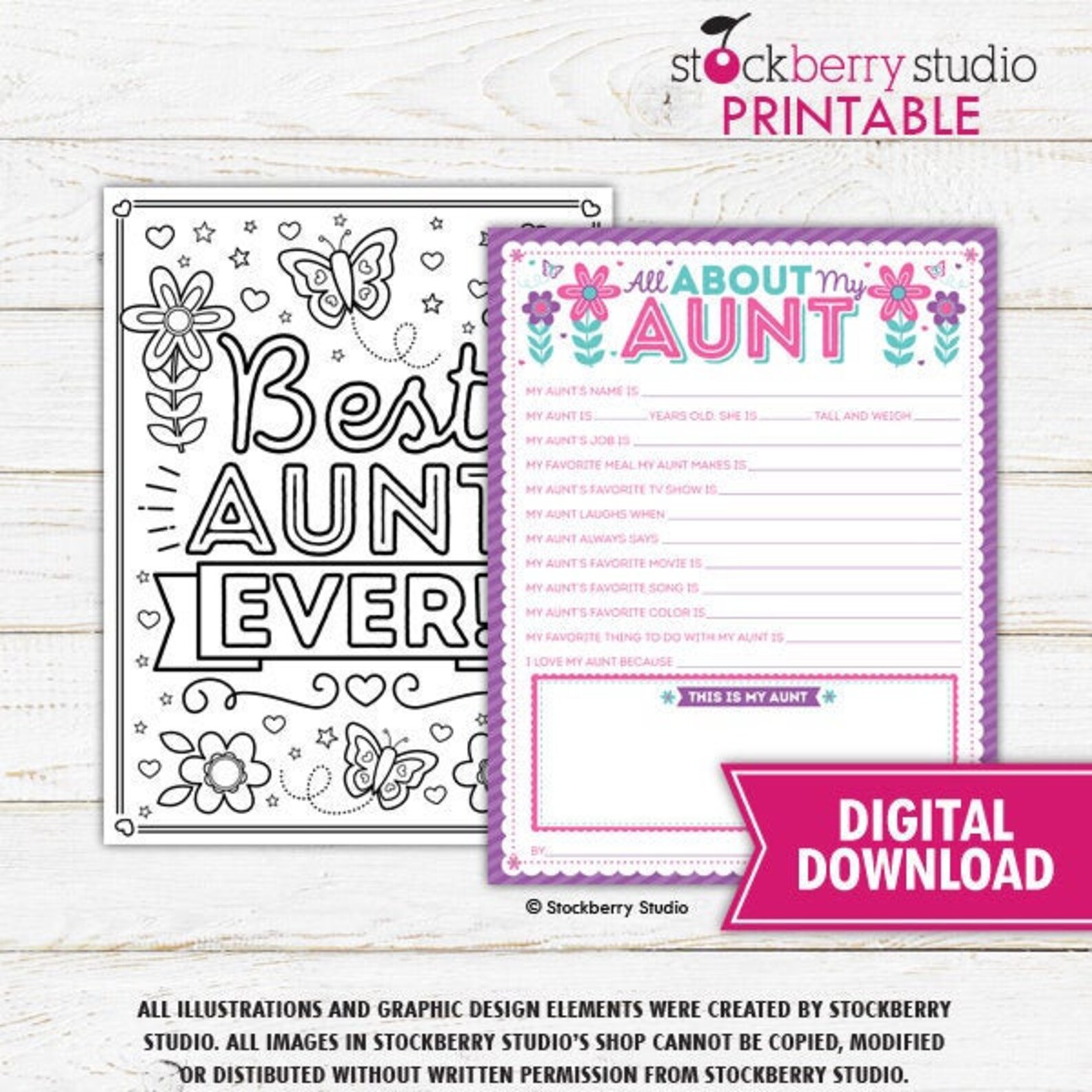 All About My Aunt Mother s Day Questionnaire Coloring Page Etsy