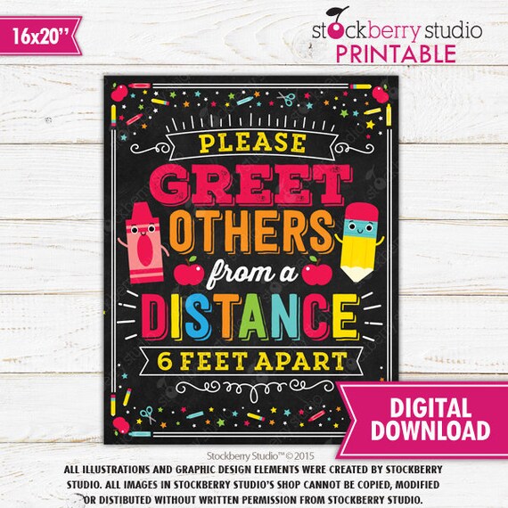 Please Greet Others From a Distance 6 Feet Apart Classroom Poster Il_570xn