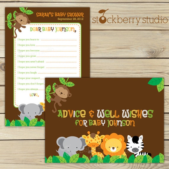 Safari Jungle Baby Shower Wishes for Baby Card Printable - Jungle Animals Advice For Mom To Be - Well Wishes For Baby Sign - Gender Neutral Il_570xn