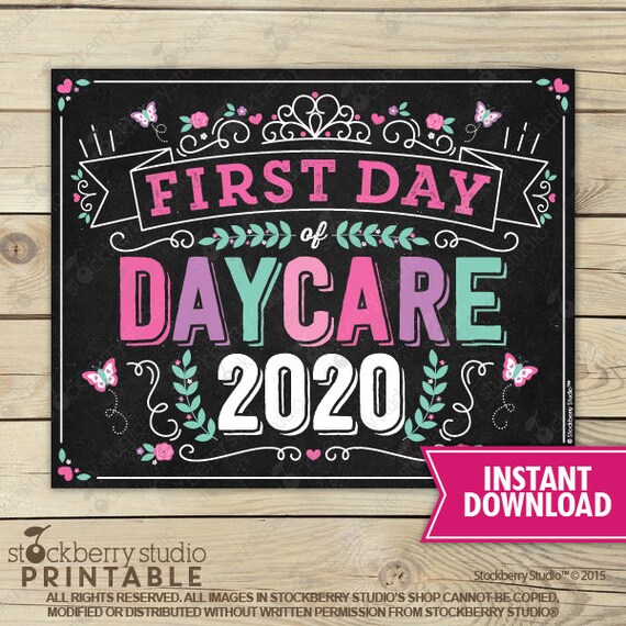 Princess First Day of Daycare Sign Instant Download - Girl First Day of Daycare Sign Printable - First Day of School Sign Back to School Il_570xn