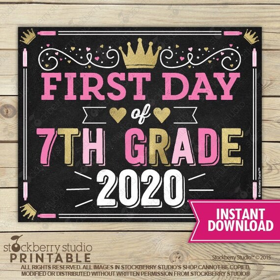 Girl First Day of 7th Grade Sign - Princess First Day of School Sign Printable - Pink Back to School Sign - 1st Day of 7th Grade Sign Gold Il_570xn