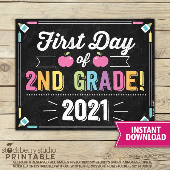 Girl First Day of 2nd Grade Sign - 1st Day of School Printable - First Day of School Sign - Photo Props - Chalkboard Sign - Instant Download Il_570xn