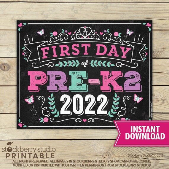 Princess First Day of Pre-K 2 Sign Instant Download Girl First Day of Pre K2 Sign Printable First Day of School Sign PreK 2 Back to School Il_570xn