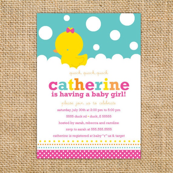 Girl Rubber Ducky Baby Shower Invitation Printable - Girl Baby Shower Invitations - duck baby shower invitation - duck baby shower invites Il_570xn