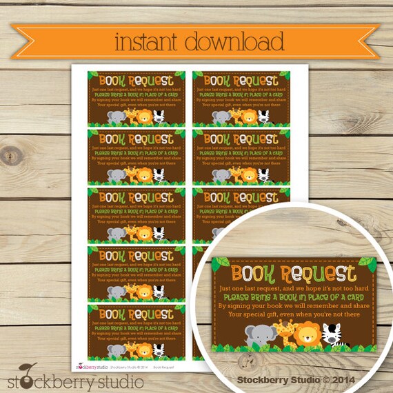 Safari Jungle Baby Shower Book Request Printable - Instant Download - Book Request Card - Please Bring A Book - Invitation Insert Cards Il_570xn