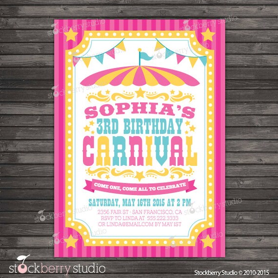 Carnival Birthday Invitation Printable - Circus Birthday Party - Carnival Invitation - Circus Invitation - Girl Birthday Party Il_570xn