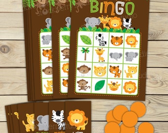 Safari Jungle Baby Shower Bingo Game - Birthday Party Games - Instant Download - Safari Animals Baby Shower Games Printable - Bingo Cards