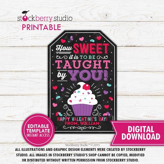 Valentine's Day Teacher Tags Printable Valentines Day Teacher Gift Tag Teacher Thank You Gift Tag How Sweet it is to be Taught by You Gifts Il_570xn