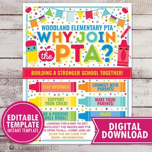 Why Join the PTO PTA Infographic Flyer Printable School Volunteer Recruitment Membership Parent Teacher Handout Template