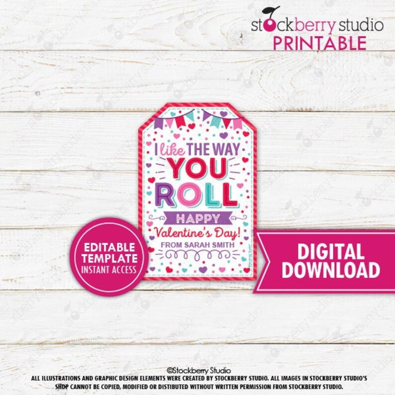 Valentine Fruit Gift Tag Printable I Like the Way You Roll Valentine's ...