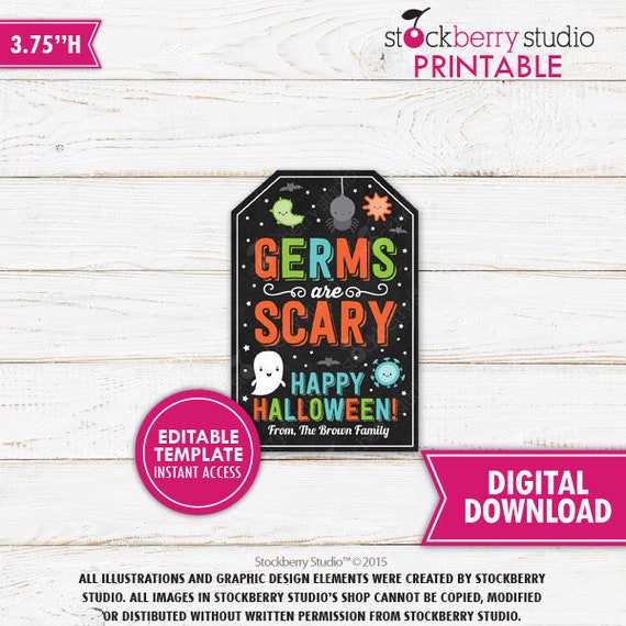 Germs Are Scary Tag Halloween Hand Sanitizer Halloween Soap Tag Halloween Teacher Appreciation Employee Staff Thank You Gift Tag Printable Il_570xn
