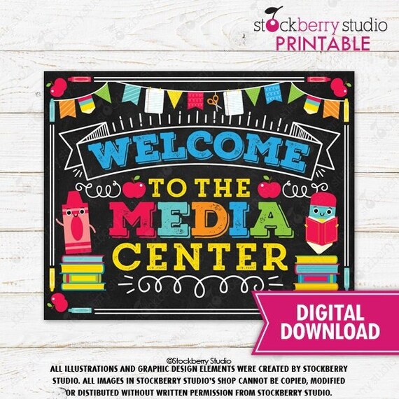 Media Center Sign Printable School Library Classroom Decor