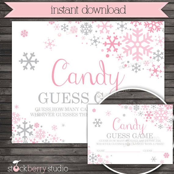 Winter Baby Shower Candy Guessing Game Printable - Pink and Gray Winter Wonderland Baby Shower Games - Instant Download - Girl Baby Shower Il_570xn
