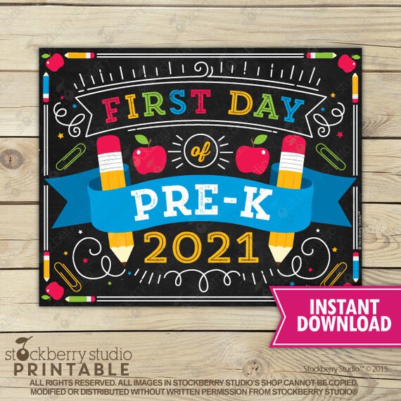 First Day of Prek Sign Instant Download - First Day of Pre-k Sign Printable - First Day of School Sign - first day of pre k sign - PreK Il_570xn