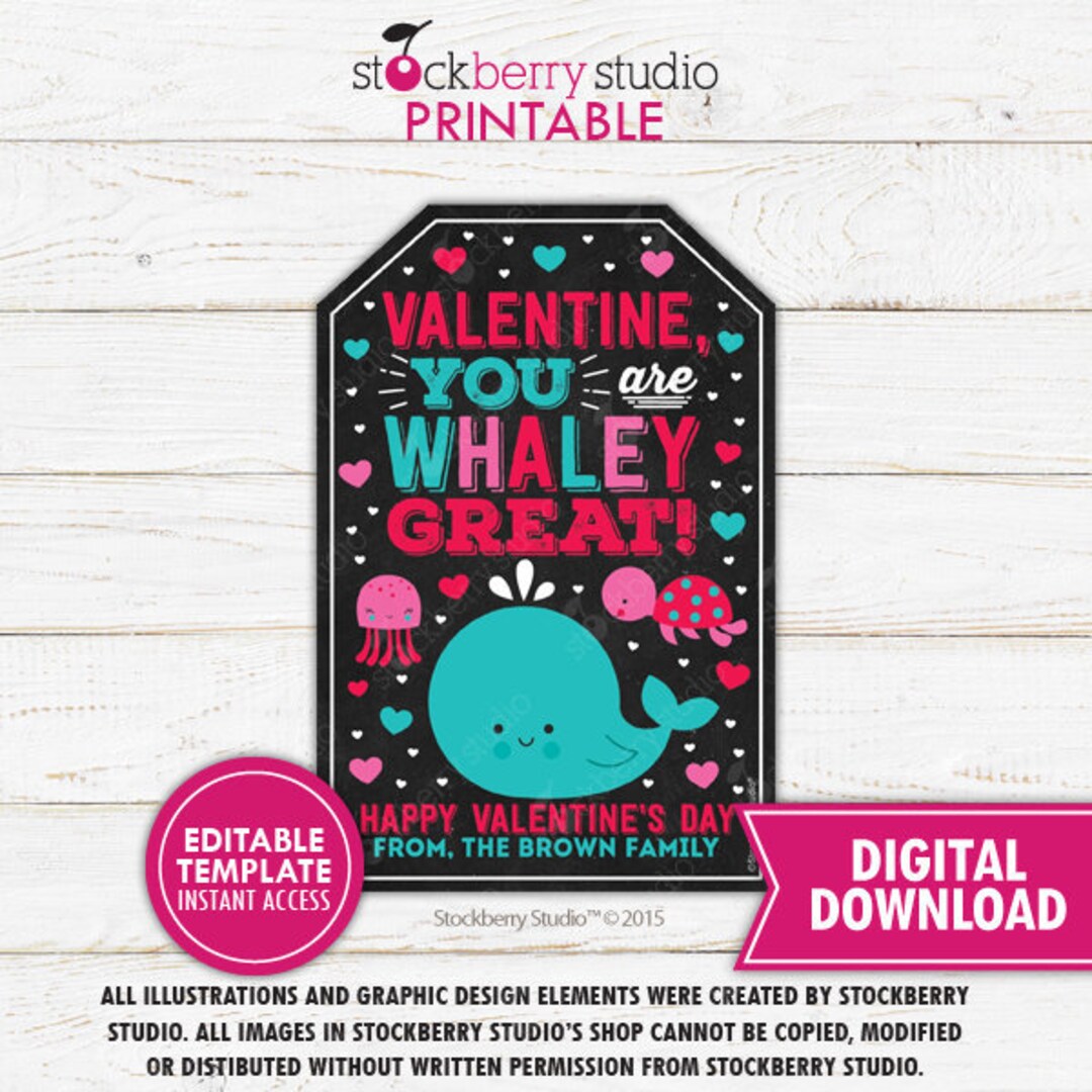 Whale Valentine's Day Gift Tag Printable You Are Whaley Great Valentine ...