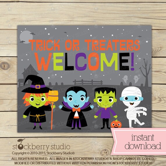 Trick or Treat Sign - Halloween Welcome Sign - Halloween Printable Sign - Halloween Sign - Halloween Party Signs - Halloween Decor - Instant Il_570xn