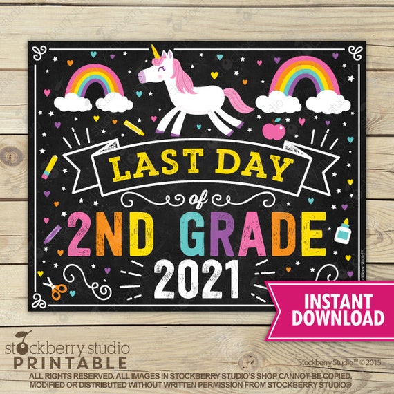 Unicorn Last Day of 2nd Grade Sign - Girl Last Day of 2nd Grade Sign - Last Day of School Sign Printable - Instant Download - Second Grade Il_570xn