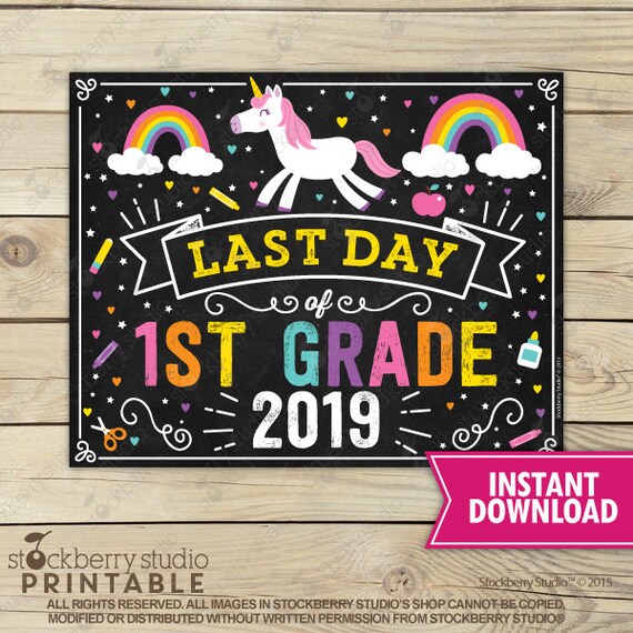 Unicorn Last Day of 1st Grade Sign - Girl Last Day of School Sign Printable - Rainbow Last Day of First Grade Sign - Instant Download Il_570xn